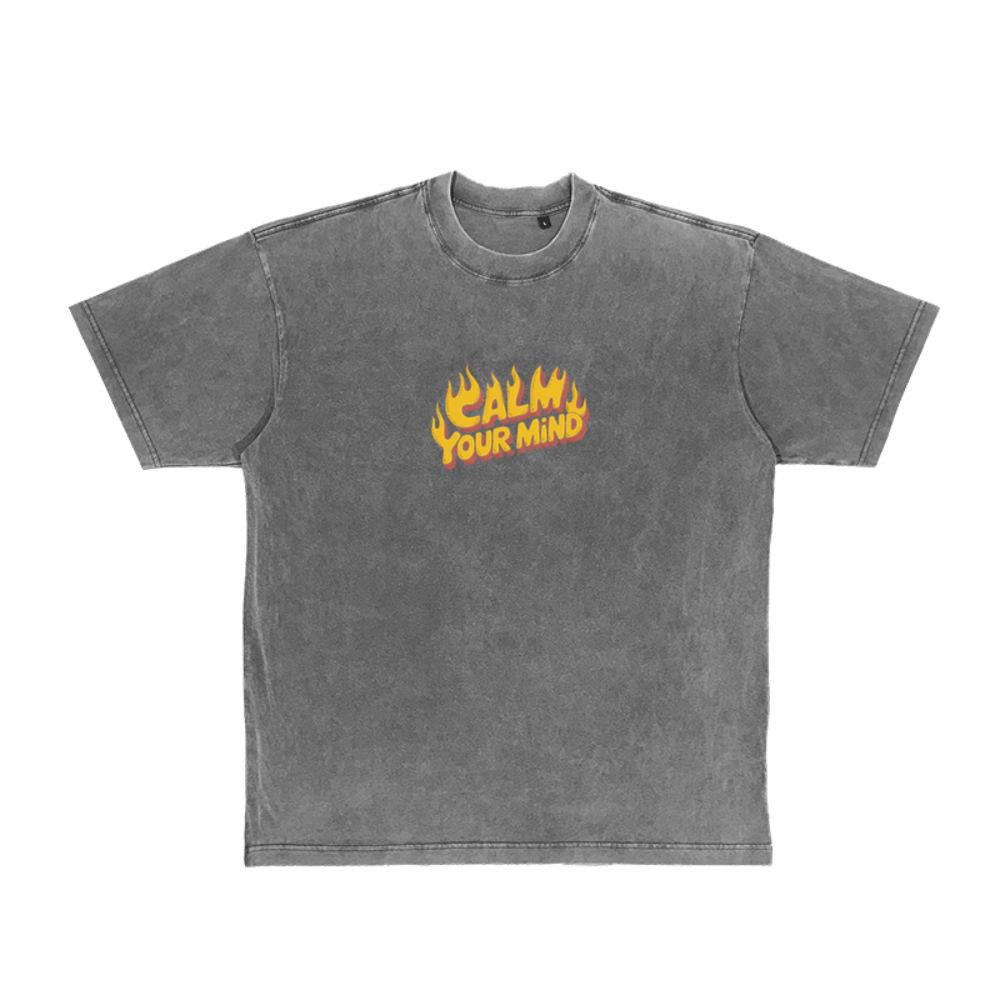 Calm Your Mind Retro Flame Text Design T-Shirt