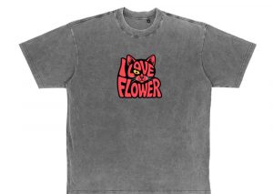 I Love Flower Cat Face Typography Graphic Design T-Shirt