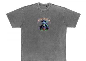 Slim Reaper Grim Reaper Skull With Lightning And Rose Artwork T-Shirt