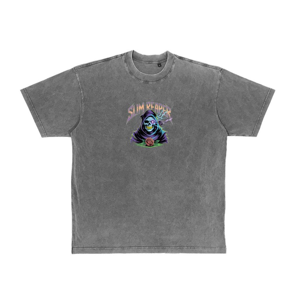 Slim Reaper Grim Reaper Skull With Lightning And Rose Artwork T-Shirt